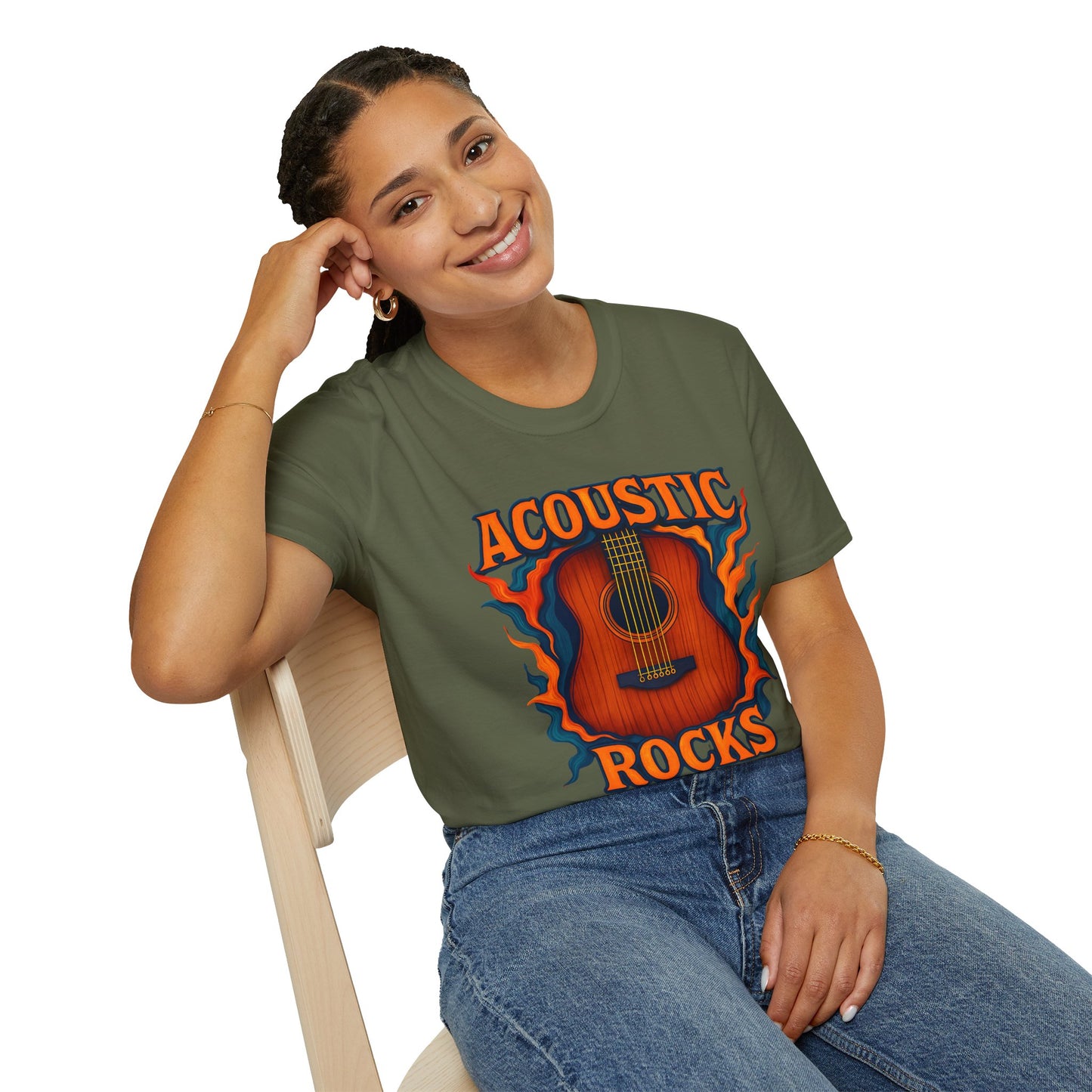 Acoustic Guitar T-Shirt — "Acoustic Rocks" Folk & Rock Tee