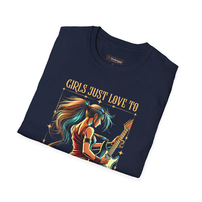 Girls Just Love to Rock & Roll T-Shirt — Female Guitarist Rock Tee
