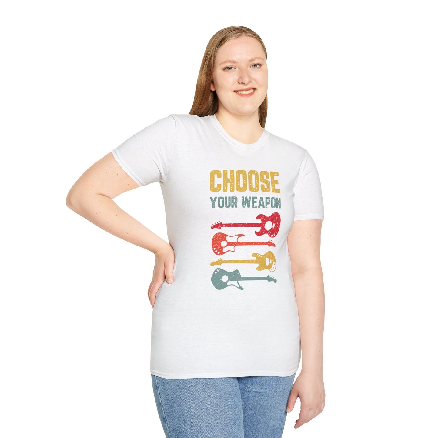 Guitar T-Shirt with 'Choose Your Weapon' Slogan