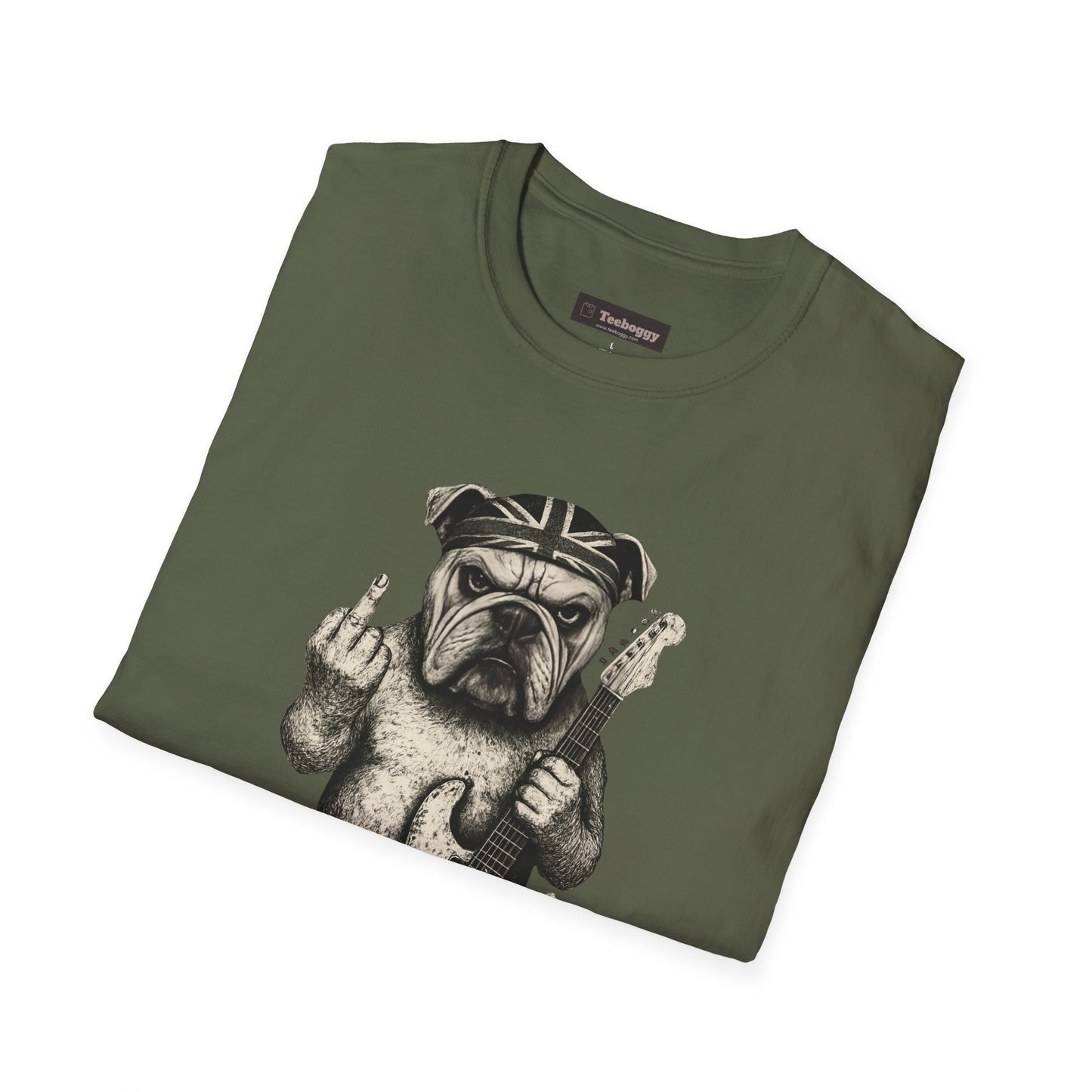 Bulldog Rock Rebel T-Shirt — Guitar-Slinging Middle Finger Design