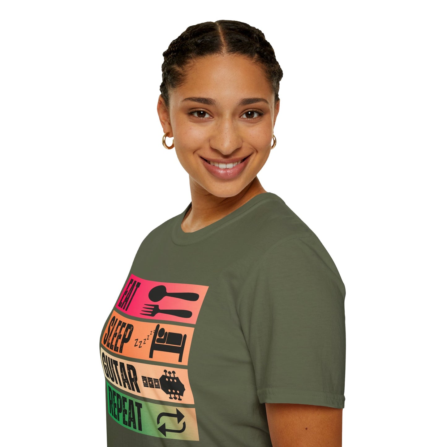 Eat Sleep Guitar Repeat, T-Shirt — Guitarist Day Planner Tee