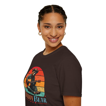 Daddy Bear T-Shirt — Grizzly Dad Playing Acoustic Guitar Retro Sun Design