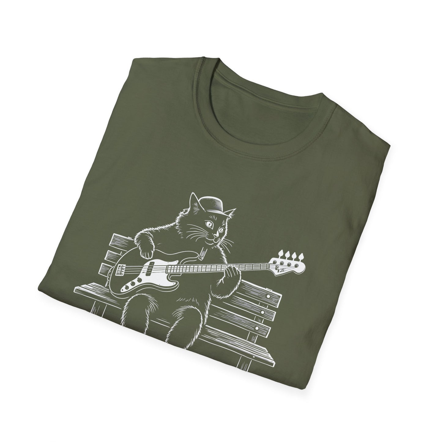Bass Cat T‑Shirt — Cat Playing Bass Guitar for Music Lovers
