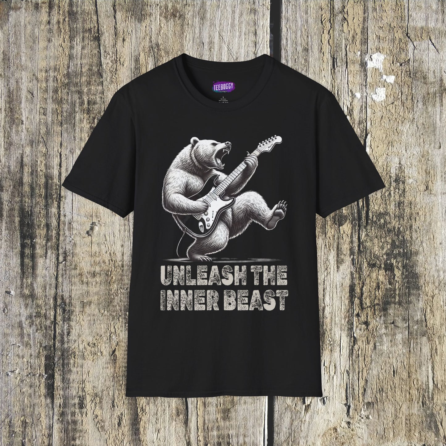Graphic Tee Unleash the Inner Beast Grizzly Bear Rock Guitar T-Shirt