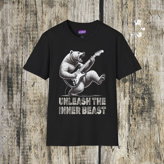 Graphic Tee Unleash the Inner Beast Grizzly Bear Rock Guitar T-Shirt