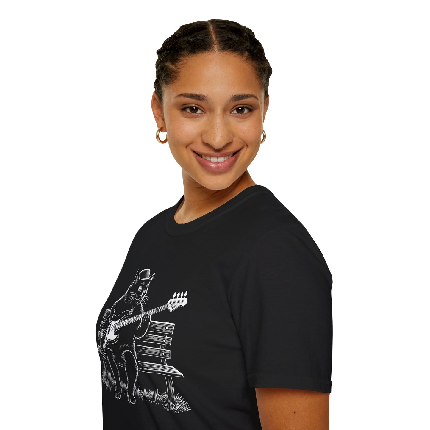 Bass Cat T‑Shirt — Cat Playing Bass Guitar for Music Lovers
