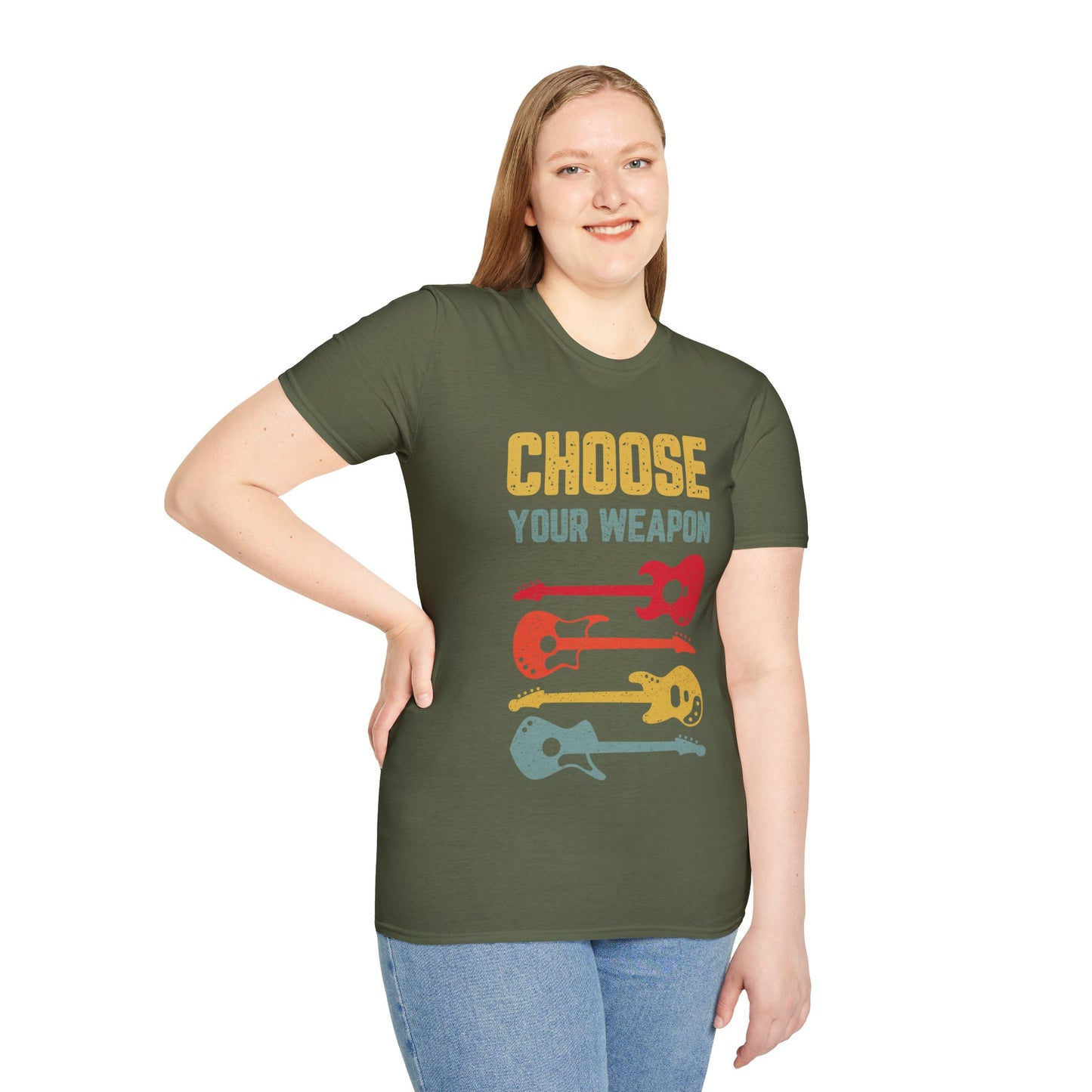 Guitar T-Shirt with 'Choose Your Weapon' Slogan