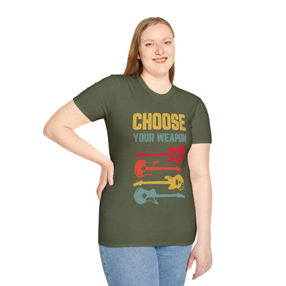 Guitar T-Shirt with 'Choose Your Weapon' Slogan