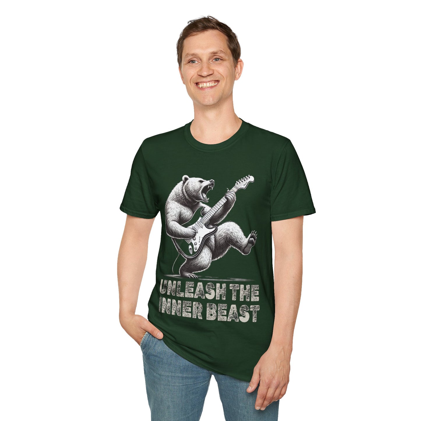 Graphic Tee Unleash the Inner Beast Grizzly Bear Rock Guitar T-Shirt