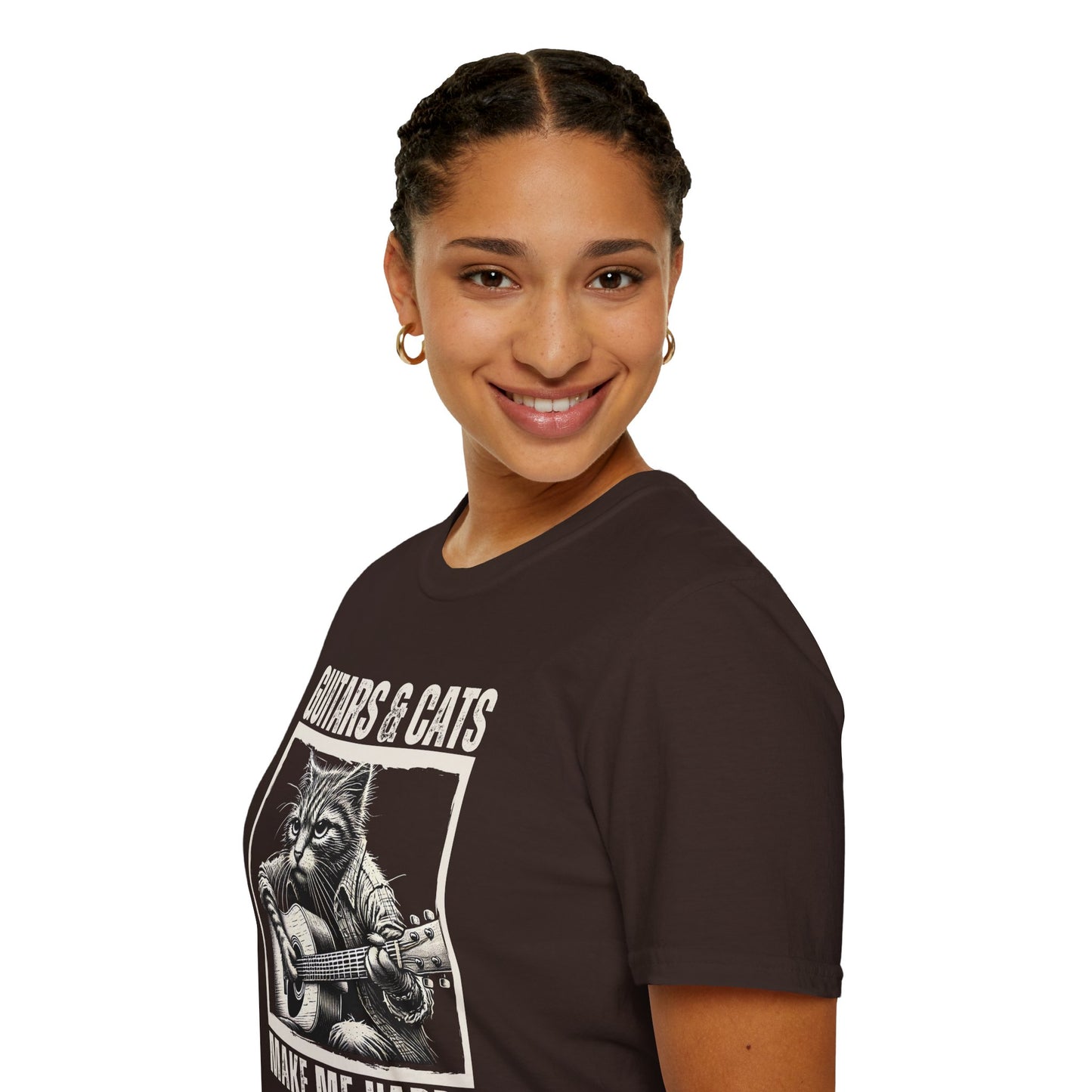 Guitars & Cats Make Me Happy T-Shirt — Cool Cat Playing Guitar Tee