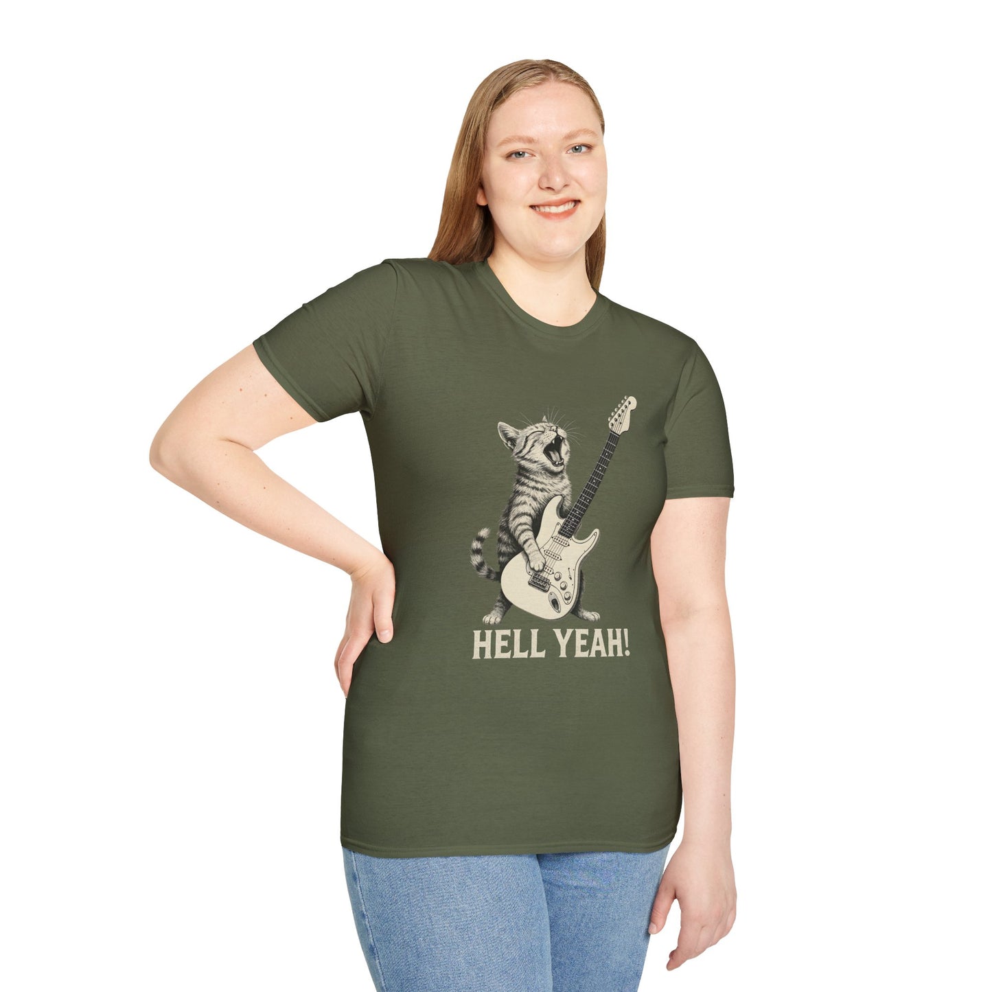 Cat Rocking-Out With Guitar, Hell Yeah!, T-Shirt.