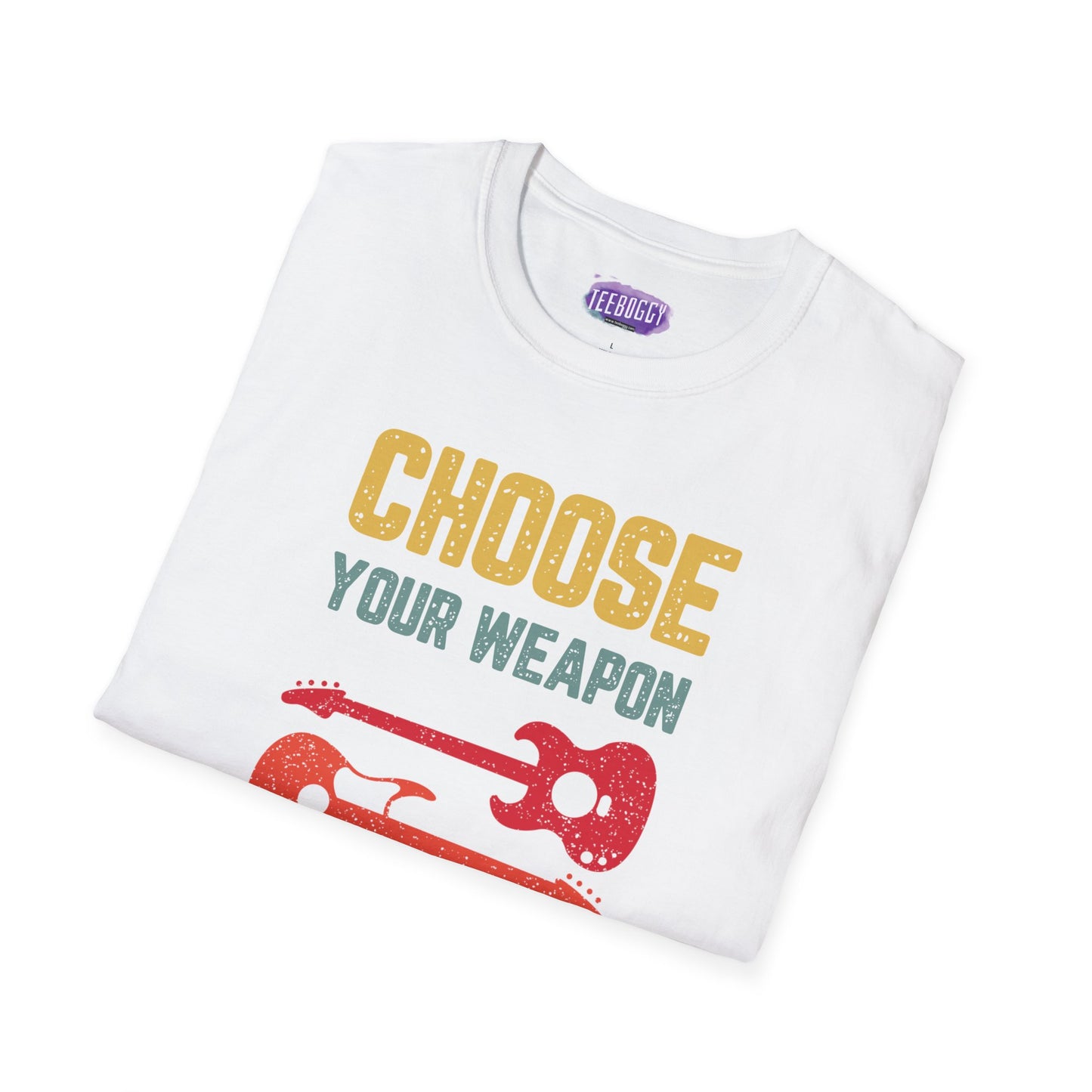 Guitar T-Shirt with 'Choose Your Weapon' Slogan