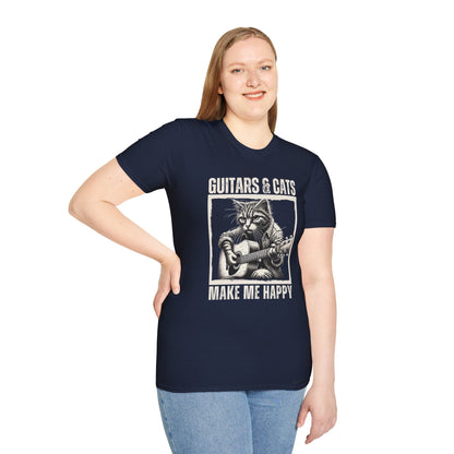 Guitars & Cats Make Me Happy T-Shirt — Cool Cat Playing Guitar Tee