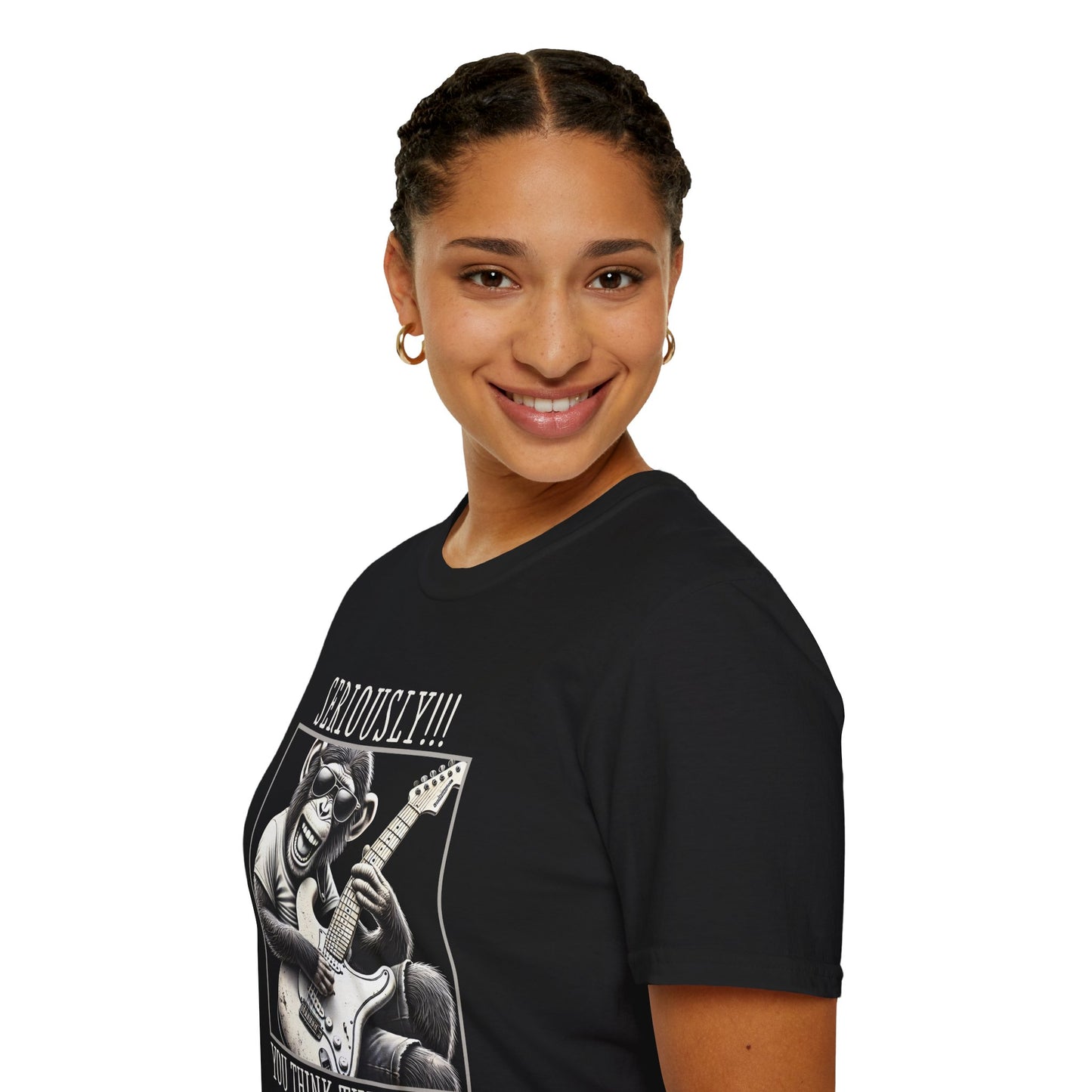 Chimpanzee Guitar T-Shirt — "Seriously!!! You Think This Is Me?"