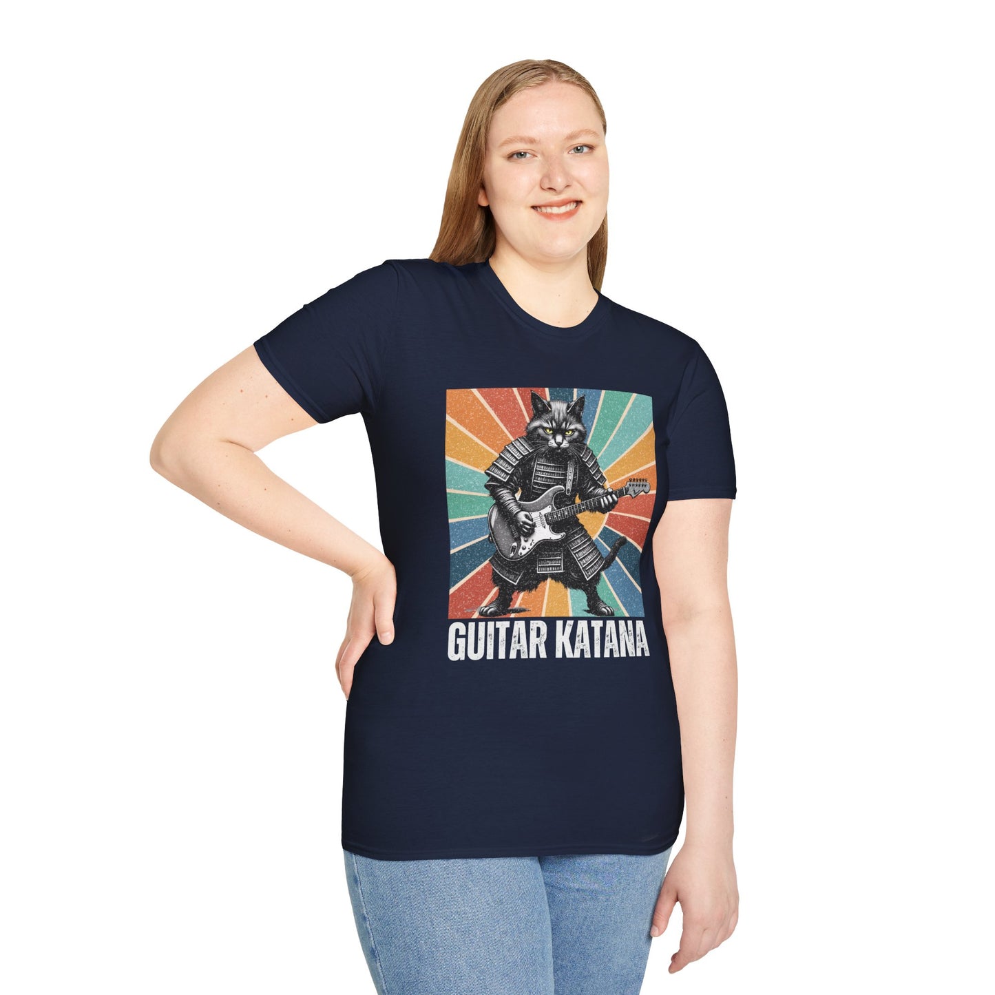 Samurai Cat Guitar Katana T-Shirt