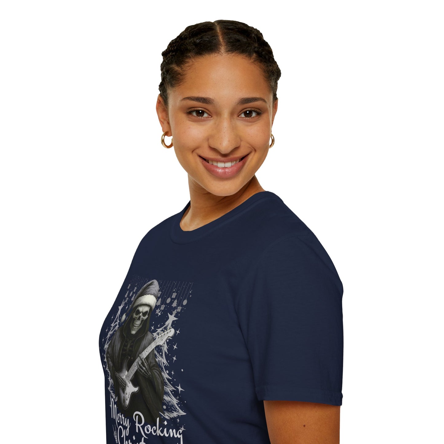 Merry Rocking Christmas Skeleton Santa T-Shirt