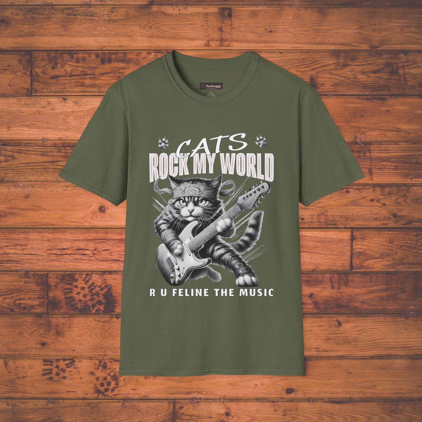 Rocker Cat T-Shirt - Cats Rock My World - R U Feline The Music