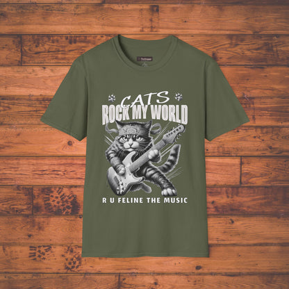 Rocker Cat T-Shirt - Cats Rock My World - R U Feline The Music