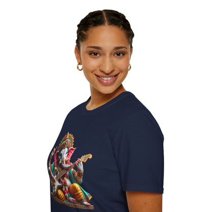 Ganesh Playing Electric Guitar T-Shirt — Woodstock Vibes Spiritual Rock Tee