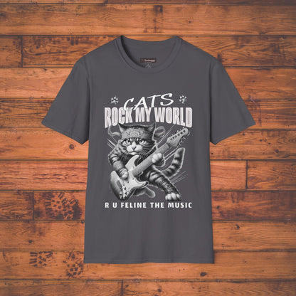 Rocker Cat T-Shirt - Cats Rock My World - R U Feline The Music
