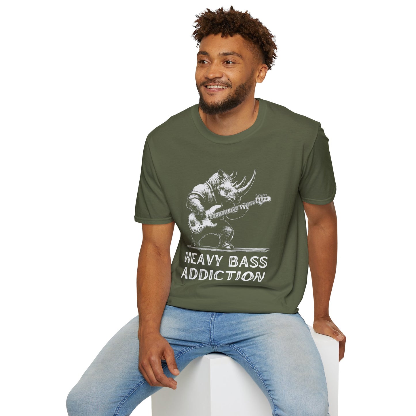 Heavy Bass Addiction T-Shirt — Rhino Playing Bass for Bassists & Music Lovers
