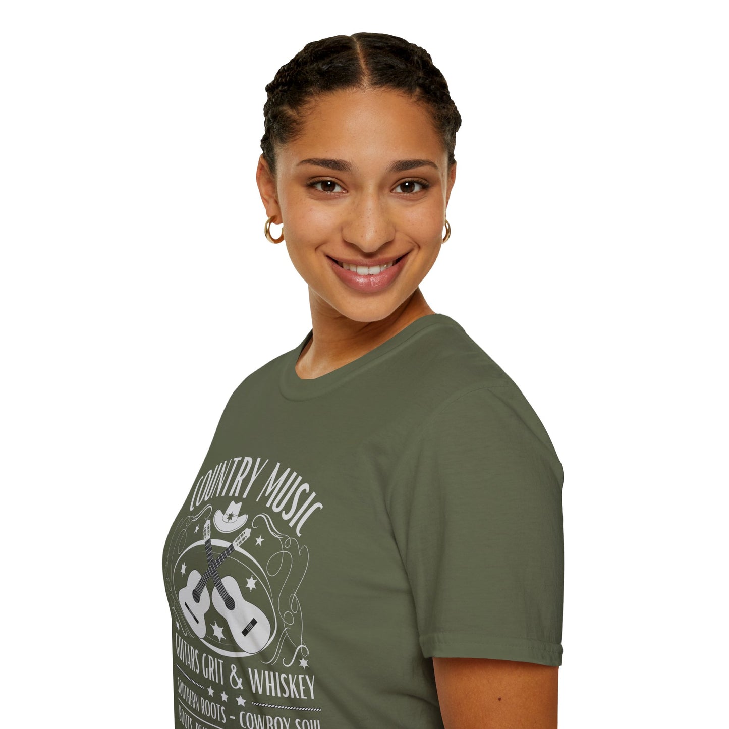 Country Music Whisky Label T-Shirt — Guitars, Grit & Cowboy Hat