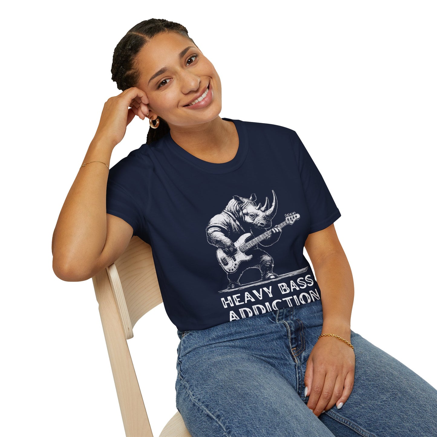 Heavy Bass Addiction T-Shirt — Rhino Playing Bass for Bassists & Music Lovers