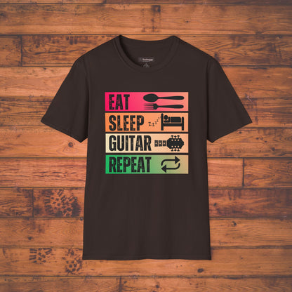 Eat Sleep Guitar Repeat, T-Shirt — Guitarist Day Planner Tee