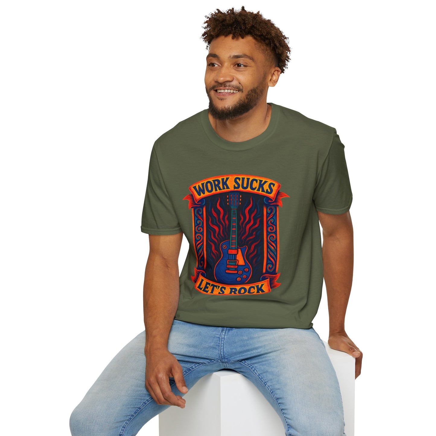 Rock Guitar T-Shirt - Work Sucks, Let's Rock