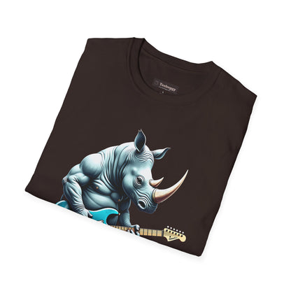 Rock Guitar Rhino T-Shirt — Rhinoceros Playing Electric Guitar Graphic Tee