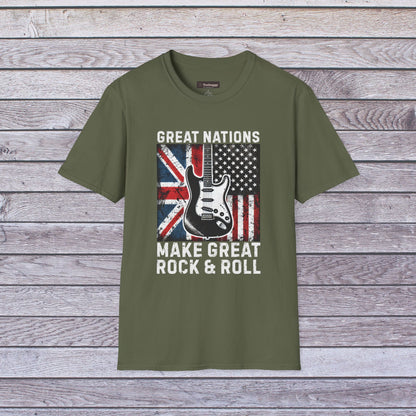 Great Nations Make Great Rock and Roll T-Shirt — USA & UK Flag Rock Tee