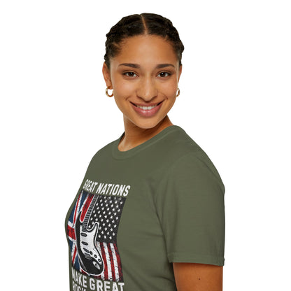 Great Nations Make Great Rock and Roll T-Shirt — USA & UK Flag Rock Tee