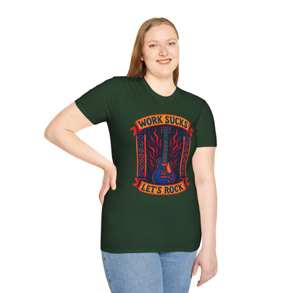 Rock Guitar T-Shirt - Work Sucks, Let's Rock