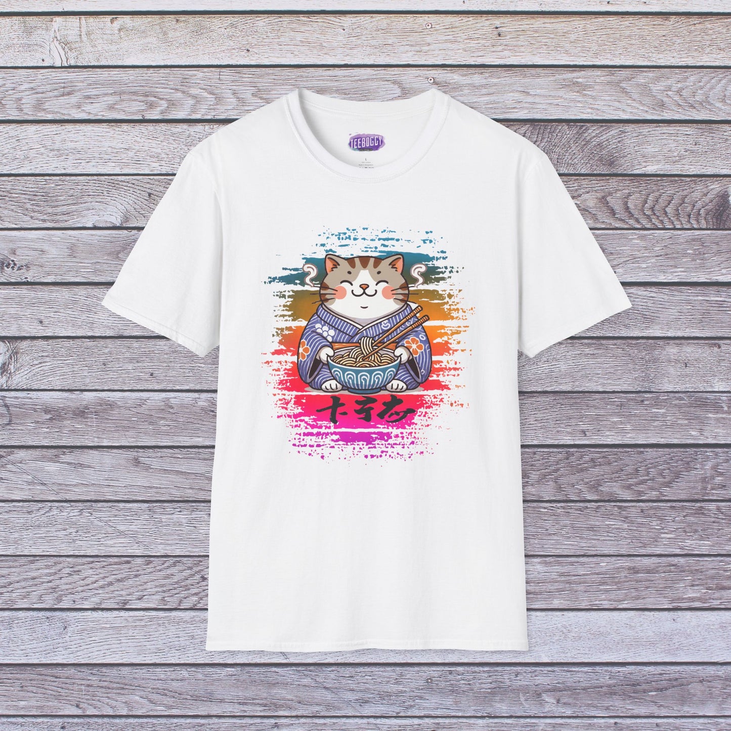 Cat Kimono T-Shirt with Love & Peace Japanese Calligraphy