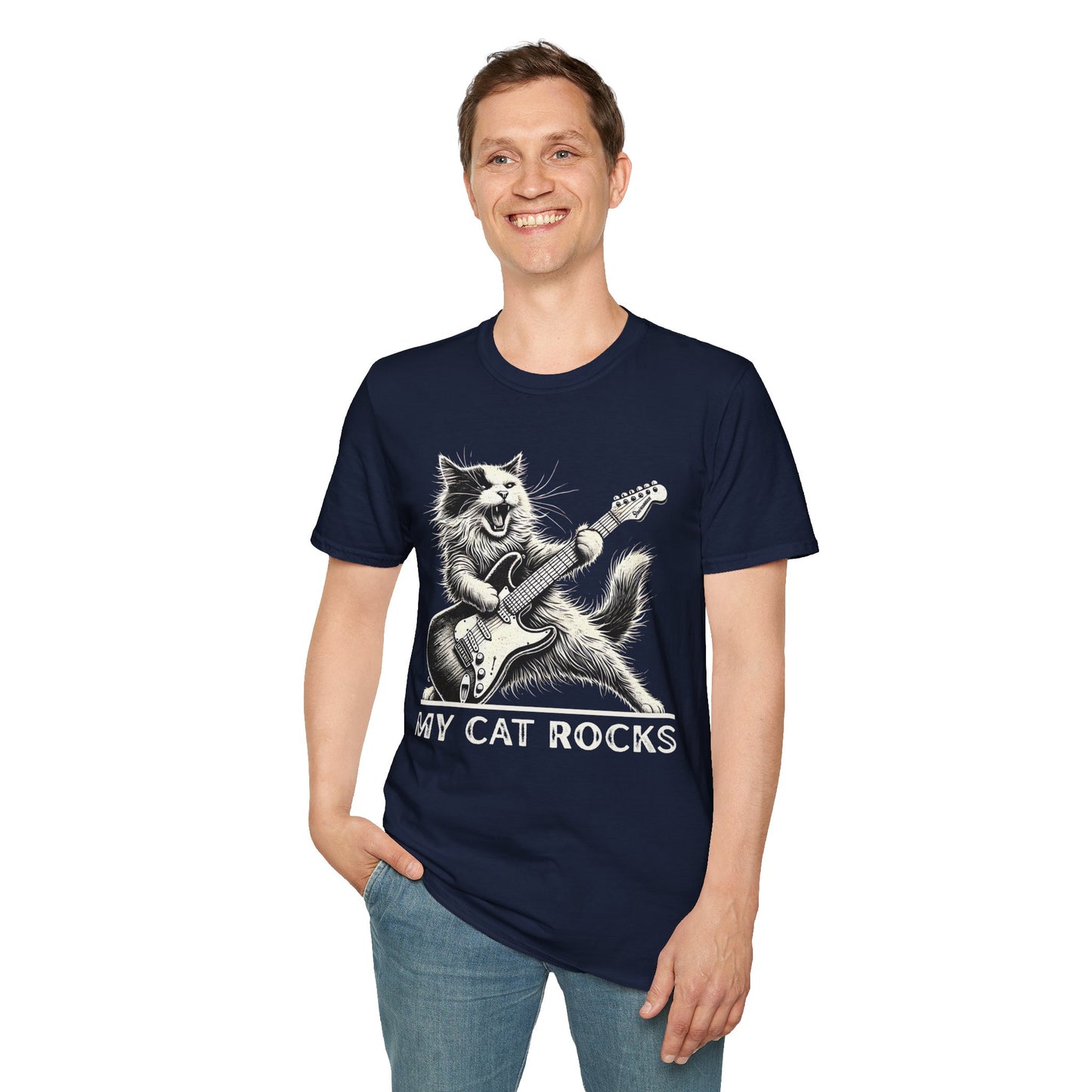 My Cat Rocks T-Shirt — Cat Playing Guitar Tee for Music Lovers