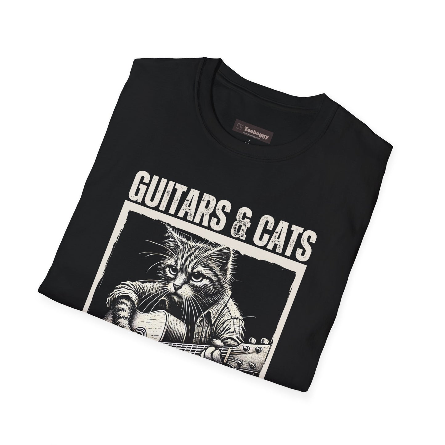 Guitars & Cats Make Me Happy T-Shirt — Cool Cat Playing Guitar Tee