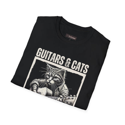 Guitars & Cats Make Me Happy T-Shirt — Cool Cat Playing Guitar Tee
