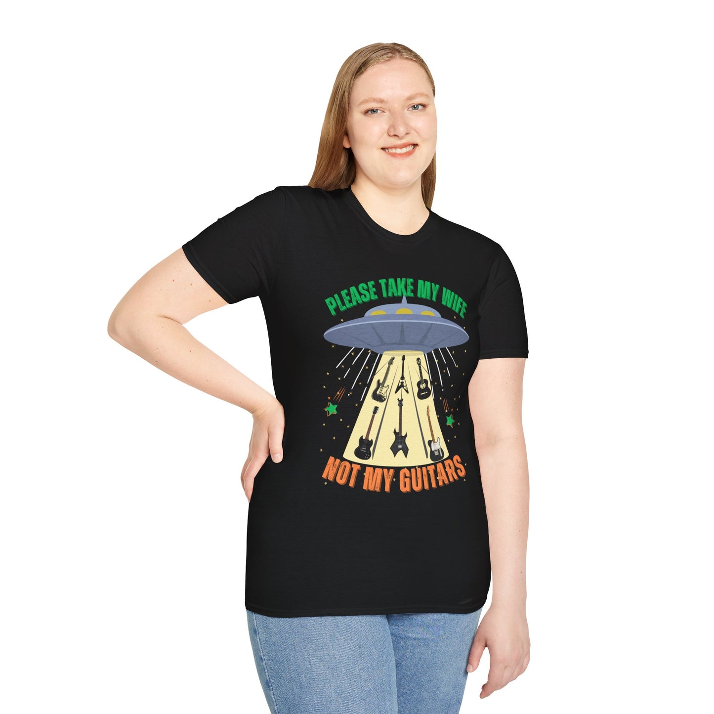 Alien Spaceship Abducting Guitars T-Shirt