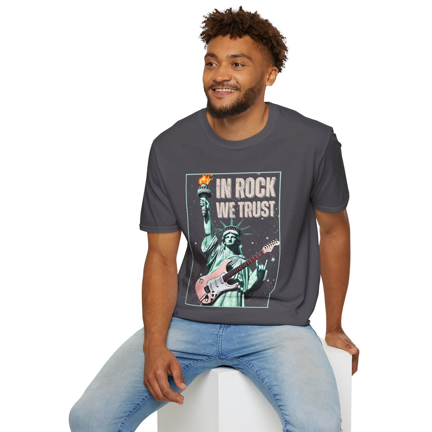 Patriotic Rock T-Shirt - 'In Rock We Trust' | Softstyle