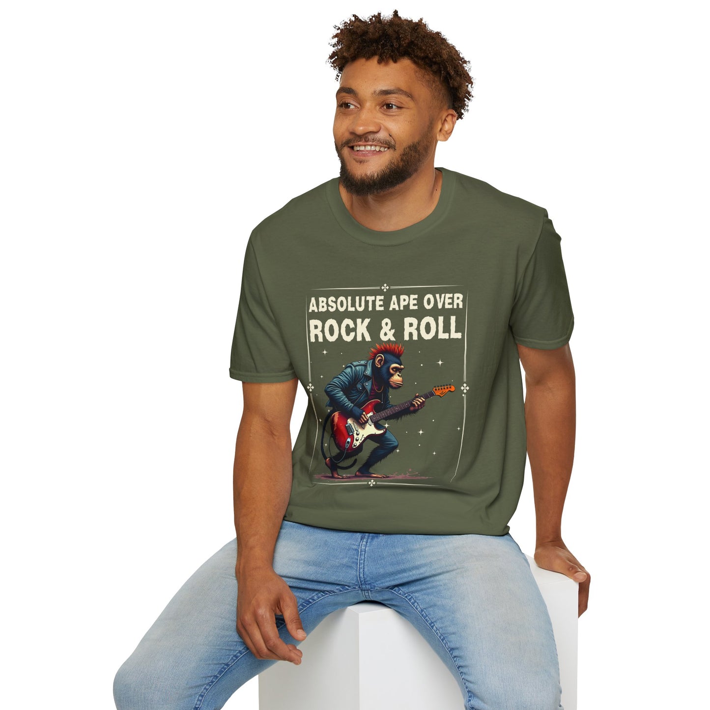 Rocker Chimp T-Shirt — "Absolute Ape, Over Rock and Roll"