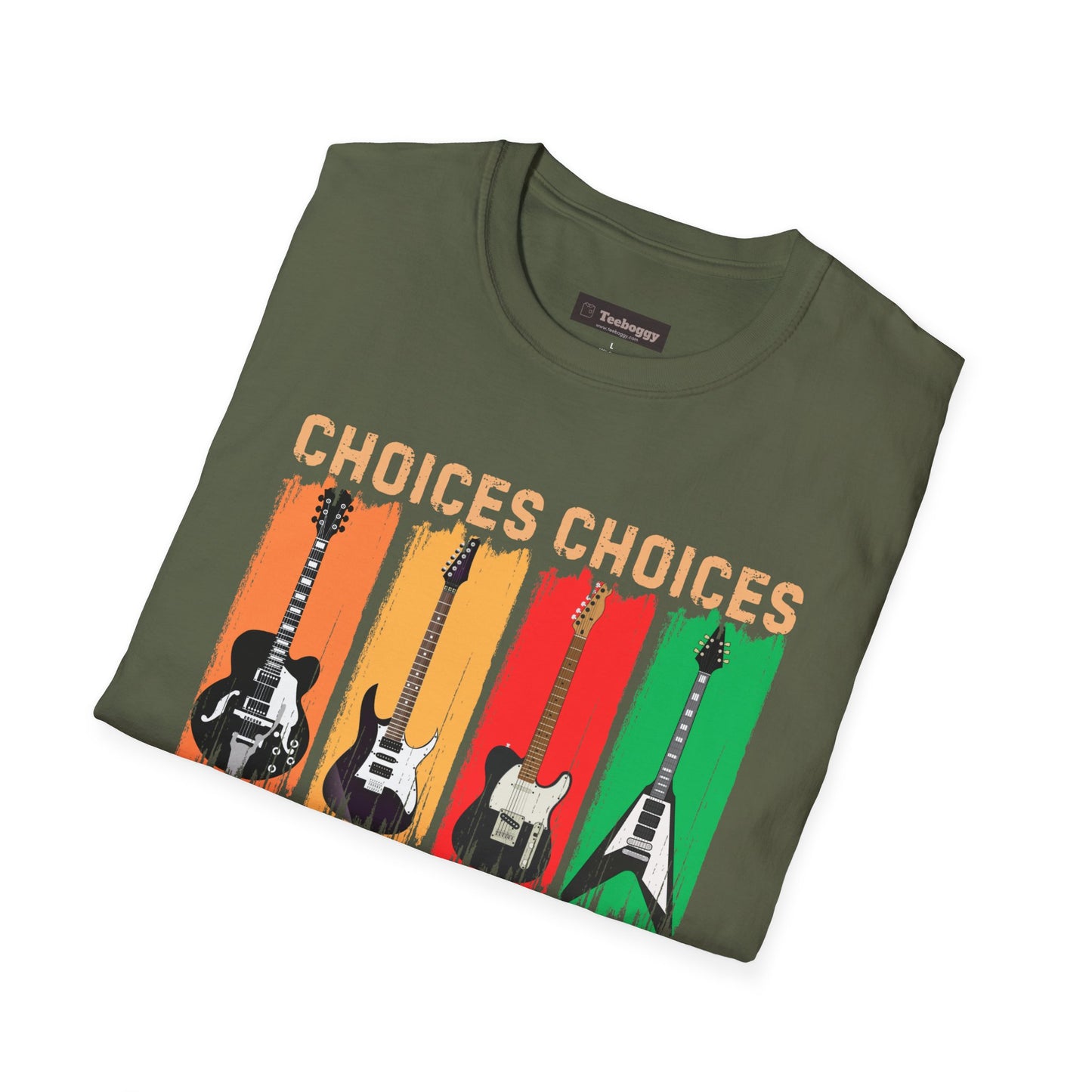 Rock Guitar T‑Shirt — "Choices Choices, Which Beauty for Today" Retro Guitar Types