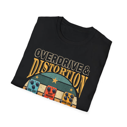Guitar Pedals T-Shirt — "Overdrive and Distortion, Guitar Heaven"