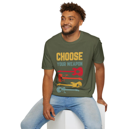 Guitar T-Shirt with 'Choose Your Weapon' Slogan