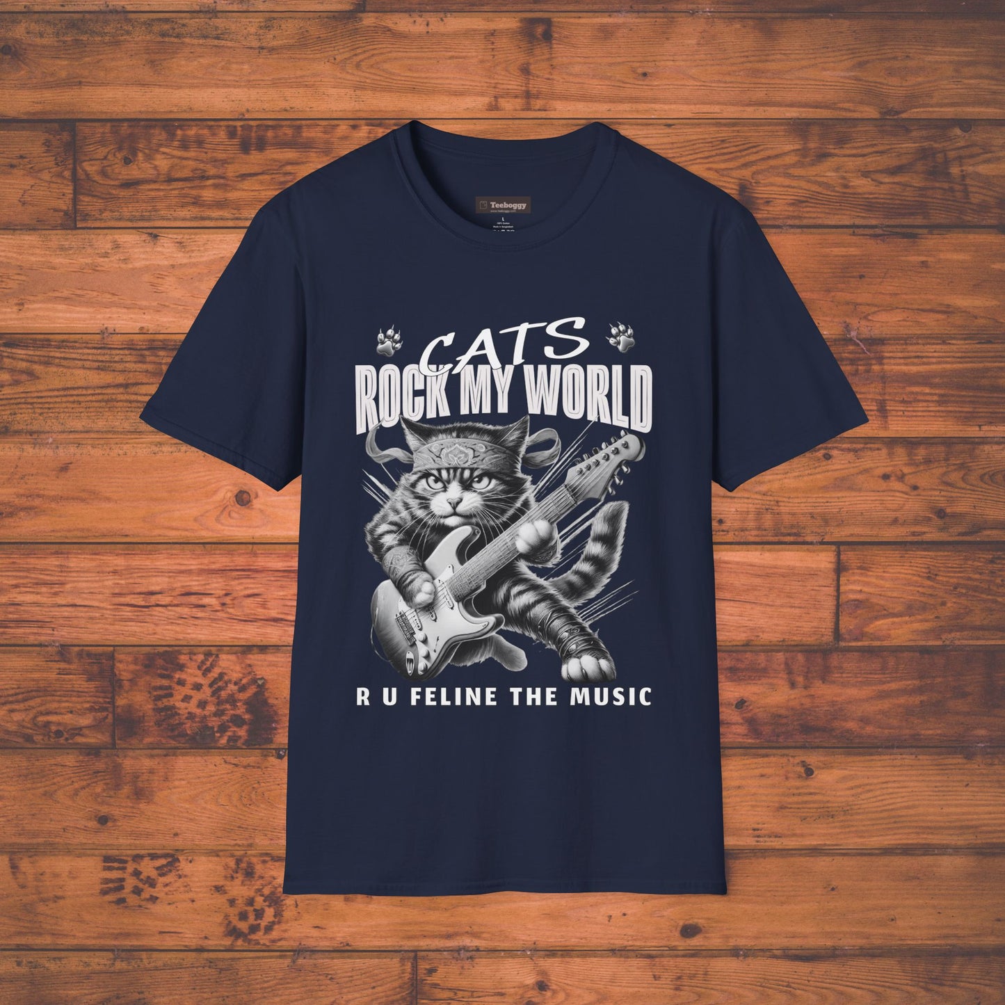Rocker Cat T-Shirt - Cats Rock My World - R U Feline The Music