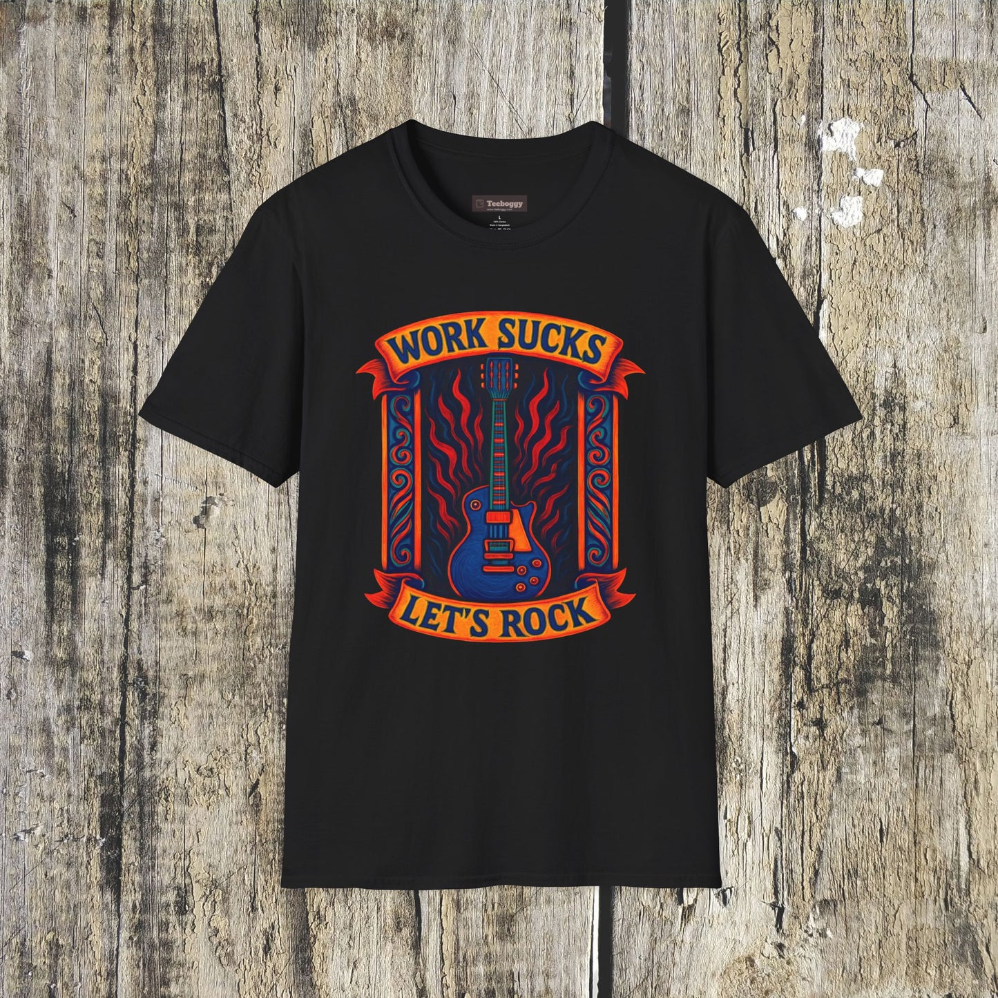 Work Sucks, Let’s Rock T-Shirt — Rock Guitar Graphic Tee
