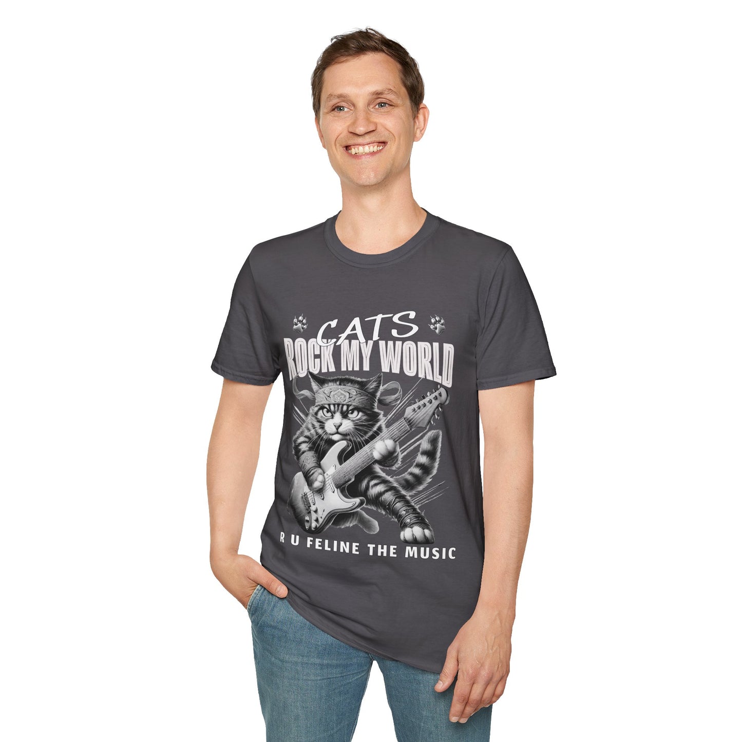 Rocker Cat T-Shirt - Cats Rock My World - R U Feline The Music