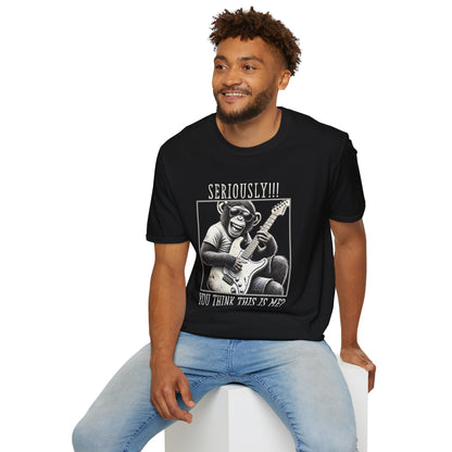 Chimpanzee Guitar T-Shirt — "Seriously!!! You Think This Is Me?"