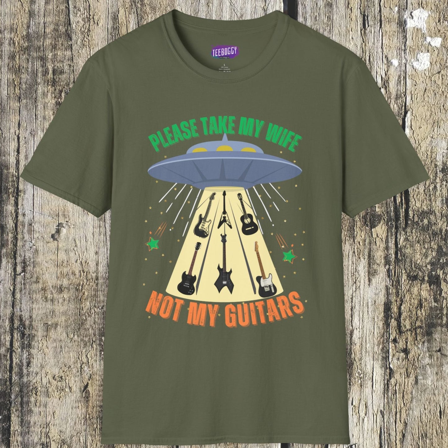 Alien Spaceship Abducting Guitars T-Shirt
