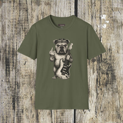 Bulldog Rock Rebel T-Shirt — Guitar-Slinging Middle Finger Design