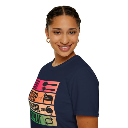 Eat Sleep Guitar Repeat, T-Shirt — Guitarist Day Planner Tee